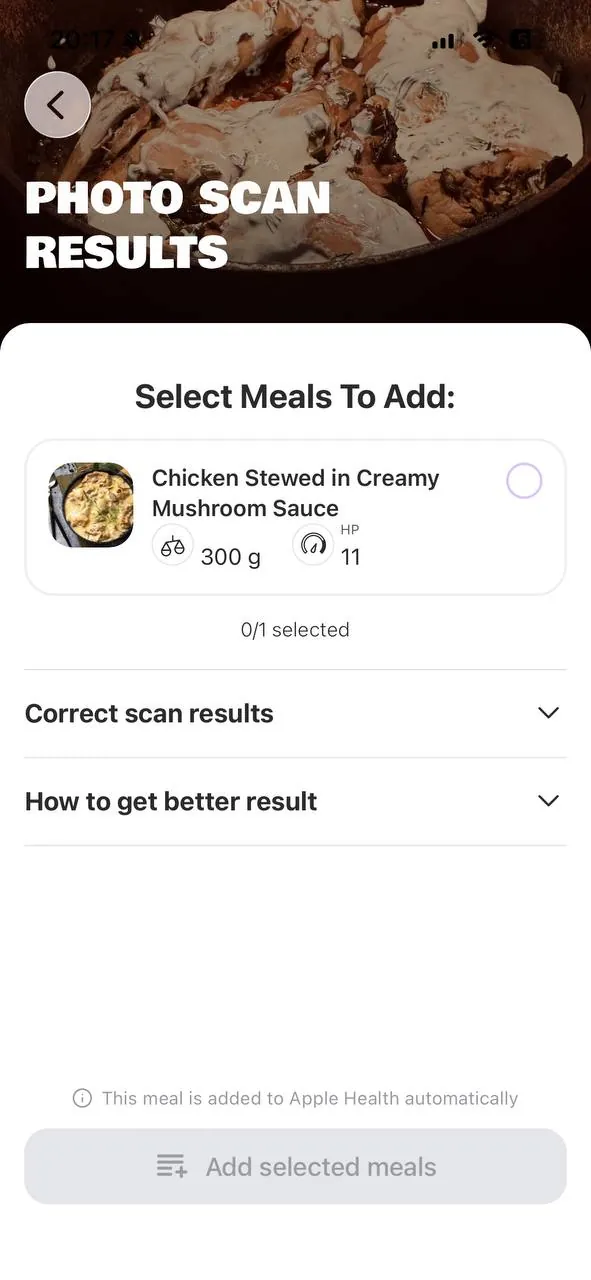 EatBeat photo scanner recognising the dishes on a plate